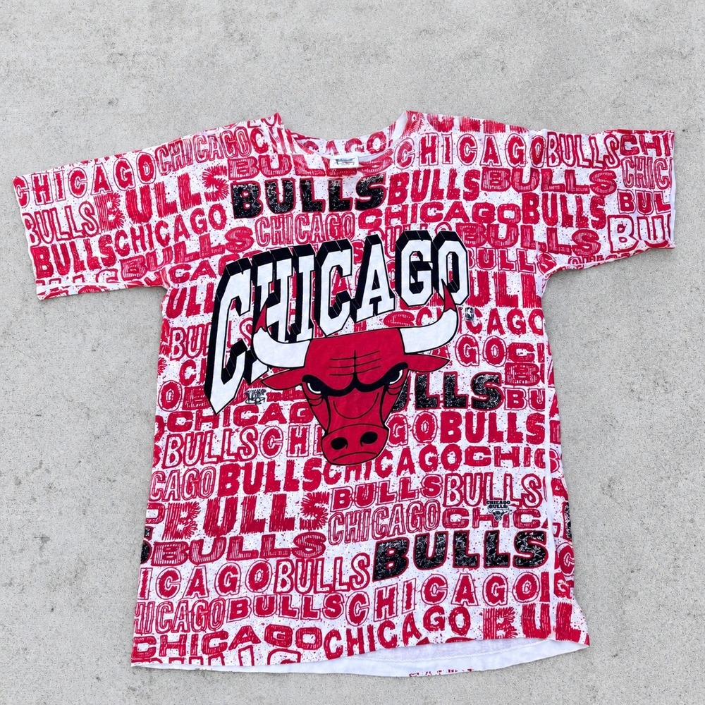 Vintage 90s 1992 Chicago Bulls All Over Print Shirt Official Fan Mens Large NBA